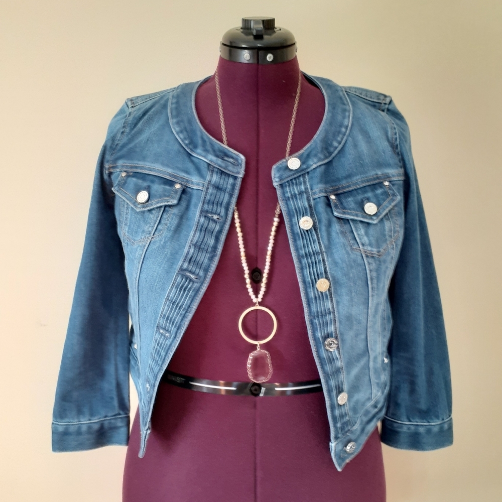 SOLD - WHBM jewel neck denim jacket - Picture 6 of 16